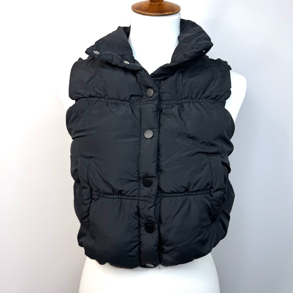RSQ Black Puffer Vest Jacket Women’s Size XS Cinched Cropped - Picture 4 of 13